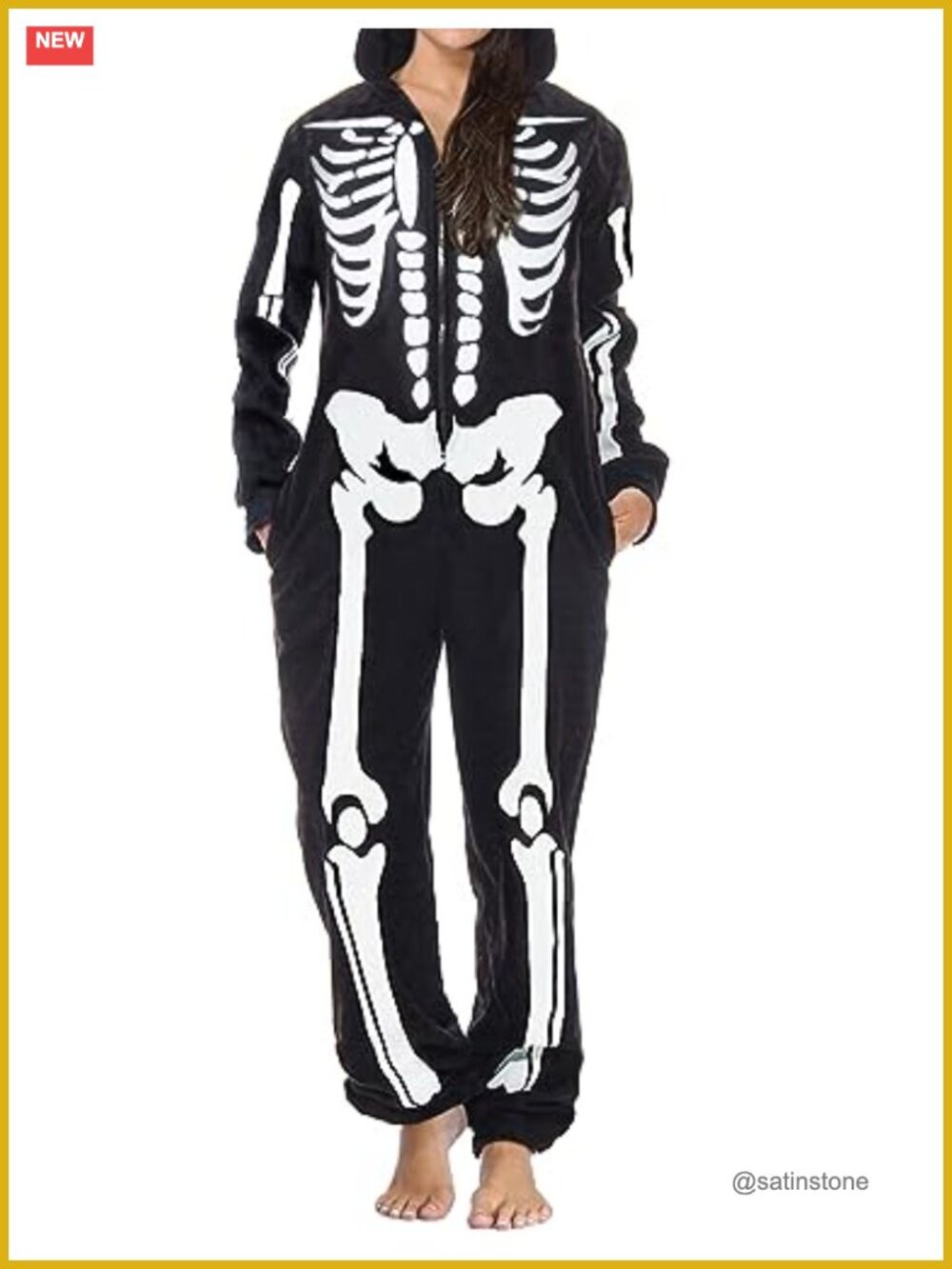 Halloween Skeleton Pumpkin Onesie Jumpsuit Pajama Hooded Costume Adult